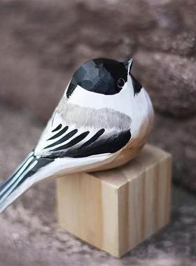 纯手工雕刻山雀实木桌面摆件可爱仿真小鸟小众装饰品生日礼物12