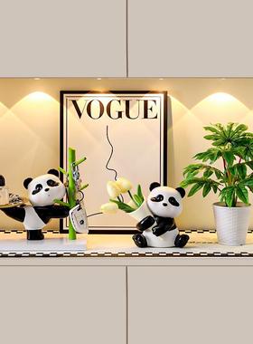 欢迎回家熊猫钥匙收纳玄关摆件鞋柜客厅电视柜装饰品乔迁新居礼物