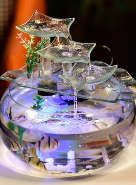 流水摆件循环水桌面小型客厅玄关喷泉小鱼缸开 业招财礼物家居造