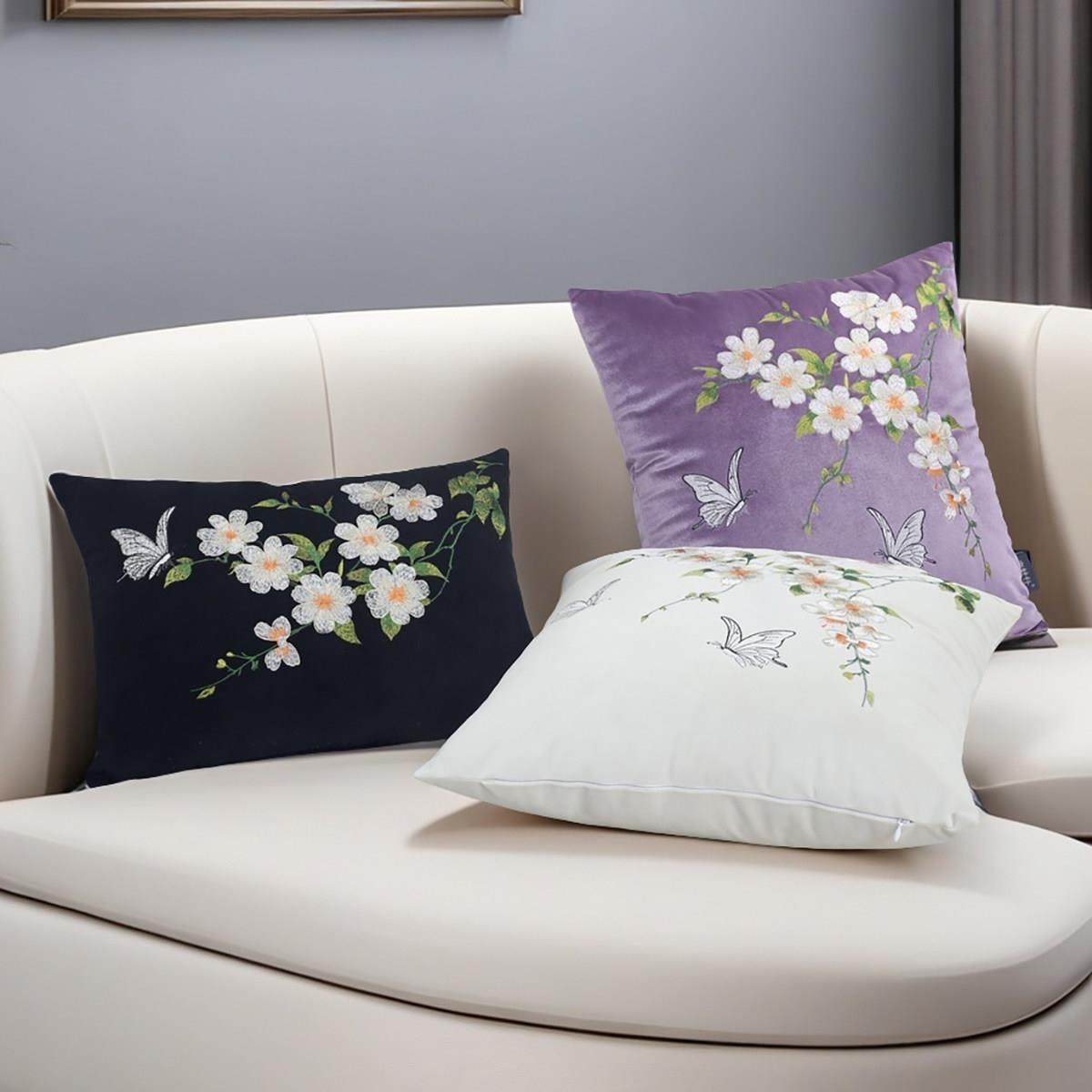 新复古风蝶恋花系列抱枕客厅沙发靠垫黑色绒布蝴蝶图案靠背腰枕套,淘宝优惠券,粉丝福利购,淘宝优惠卷