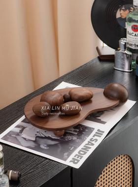 客厅装饰摆件实木平衡石摆件套装沙发边电视柜工艺品高级感轻奢风