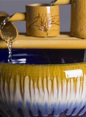 创意流水喷泉家居竹子招财风水轮加湿器鱼缸过滤石槽鱼池装饰摆件