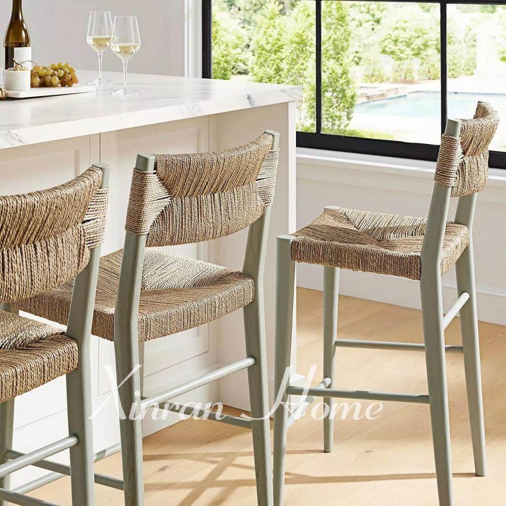 现代简约实木藤编吧凳创意北欧覆古家用民宿咖啡厅吧台椅高脚凳子,淘宝优惠券,粉丝福利购,淘宝优惠卷