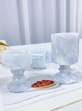 冰川蓝水晶大理石桌面装饰天然石材托盘香薰烛台现代简约花瓶摆件