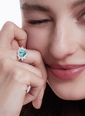 ARTE/艾尔蒂Fresco Bubbles系列心形切割粉红肥皂绿戒指