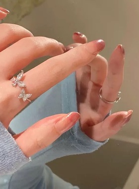银色液态蝴蝶开口戒指女小众设计高级感情侣食指尾戒时尚个性