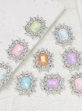 跨境新款长方八角钻吊坠合金镶钻饰品方形满钻彩色日系指甲钻