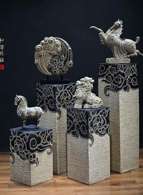 新中式摆件祥云柱展示柱仿石柱墩玄关禅意落地底座客厅茶室装饰