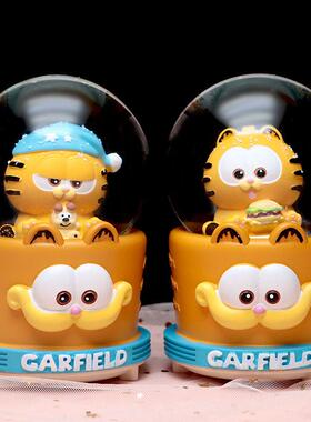 萌宠加菲猫水晶球音乐盒发光旋转飘雪卧室八音盒摆件小女生日礼物