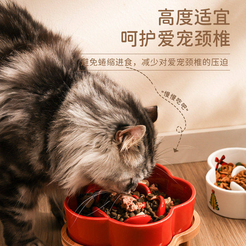 陶瓷慢食碗防噎猫咪进食盆防止黑下巴小型犬猫咪护颈带木架慢食碗,淘宝优惠券,粉丝福利购,淘宝优惠卷