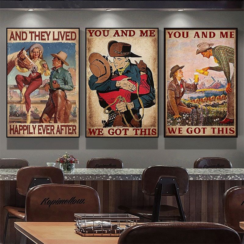 西部牛仔装饰画工业风酒吧酒馆美式复古骑马挂画咖啡馆啤酒屋壁画 - 图0