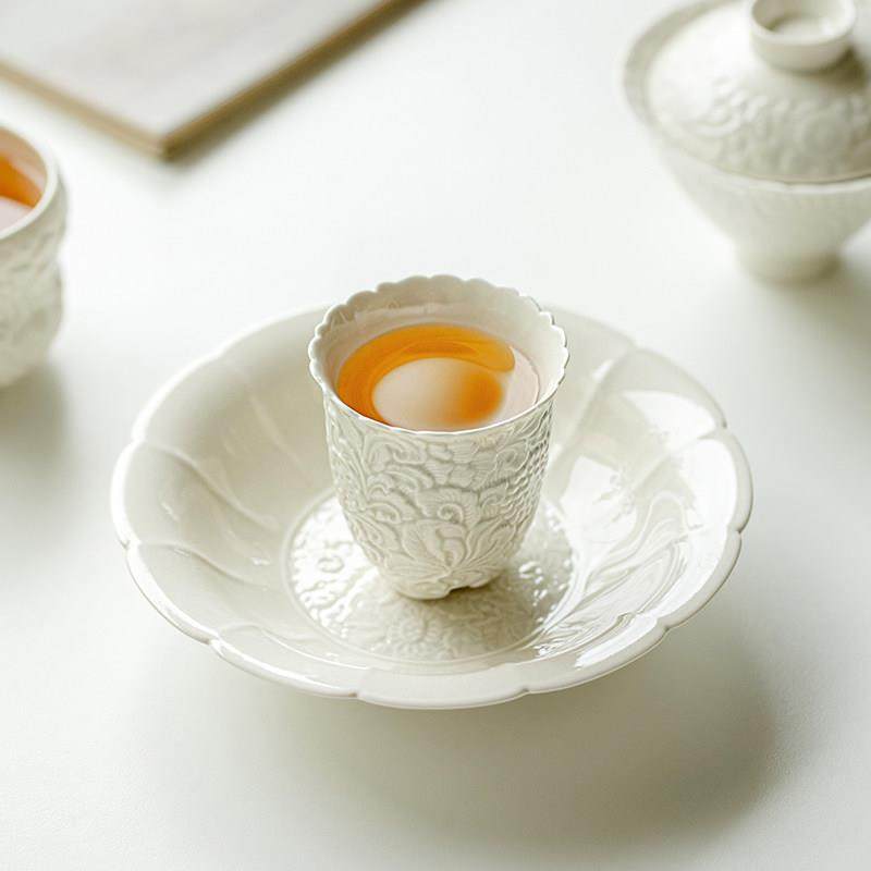 拓土草木灰家用陶瓷茶承茶点盘创意盖碗茶壶垫雕花缠枝莲花瓣壶承,淘宝优惠券,粉丝福利购,淘宝优惠卷
