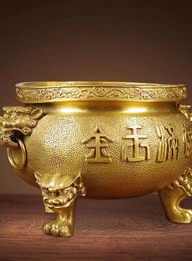 纯铜全铜金玉满堂香炉摆件招财家用插香上香室内用品摆设聚宝盆