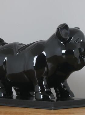 黑色陶瓷猪摆件工艺品客厅办公室瓷器十二生肖黑猪摆件吉祥物桌面