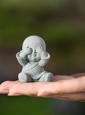 可爱四不小和尚茶宠小摆件中式小沙弥鱼缸造景盆栽微景观桌面装饰