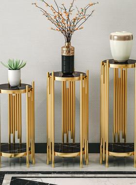 轻奢客厅落地摆件装饰架电视柜旁边置物架大型北欧沙发大理石花架