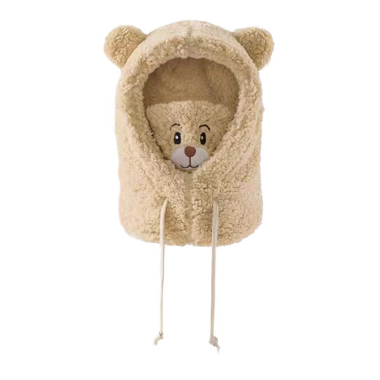 小熊帽子冬天可爱围巾口罩一体护耳帽冬季毛绒围脖连帽女防风保暖