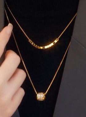 轻奢小众双层叠戴方块项链ins冷淡风简约气质锁骨链潮流时尚颈链