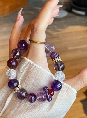 天然紫水晶手链轻奢小众精致紫幽灵串珠转运白水晶手串高级感女款