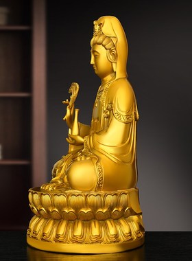 纯铜观音菩萨摆件铜南海观音家用店铺佛像坐莲观世音娘娘柳枝观音