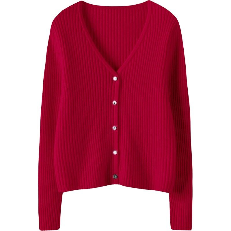 腔调范儿骨感十足!纯羊绒开衫女V领坑条修身短款羊绒毛衣女外套,淘宝优惠券,粉丝福利购,淘宝优惠卷