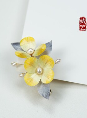绒艺春不晚非遗绒花新中式头饰侧边发夹女后脑勺鸭嘴夹小边夹
