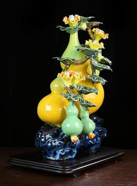 福禄满堂葫芦福气 陶醉石湾陶瓷公仔装饰品 工艺品精品人气摆件