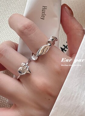 不规则扭曲纯银戒指女小众设计轻奢高级感食指戒指环2025新款爆款