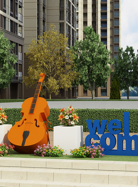 户外园林大提琴花架雕塑摆件创意庭院金属园艺景观乐器工艺品定制