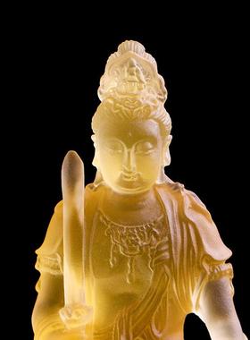 琉璃文殊菩萨普贤佛像中式工艺品摆件居家礼盒装车载小号随身佛