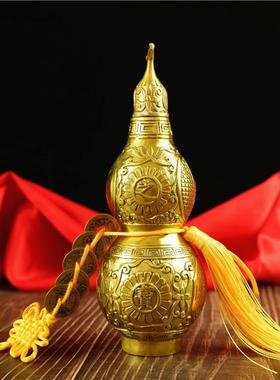 开口纯铜葫芦纯铜镇家居摆件挂件五帝钱吉祥铜制葫芦送礼佳品