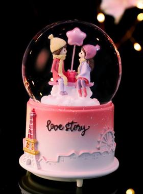 情侣梦幻雪花水晶球发光音乐盒音乐盒装饰女孩的朋友女孩生日礼物