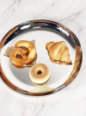 简约现代金属不锈钢圆形镜面托盘样板间桌面茶几售楼处装饰品摆件