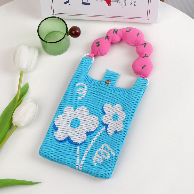 新款日韩版可爱针织手机包上班外出杂物斜挎零钱钥匙单肩包手机袋