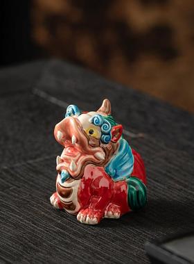 陶瓷国潮招财貔貅家居摆饰交趾陶天禄瑞兽店铺公司活动开 业礼品