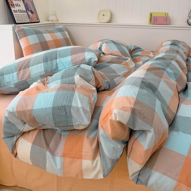 Cotton color 20240414 woven and wash pure cotton three and four pieces set for people with skin-friendly Class A can sleep naked in quilt cover bed sheets