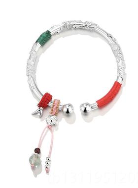 高档clect珂送里连理枝银手镯女款纯999足银镯子母银亲节物实用礼