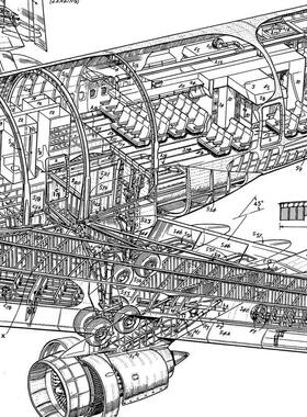 波音747-100珍宝客机海报 Boeing飞机结构解剖设计图航空装饰画