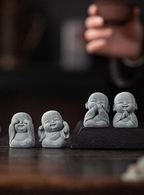 创意可爱四不小和尚茶宠迷你小摆件禅意小沙弥鱼缸造景桌面装饰品