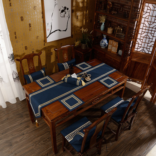 中式餐桌茶几茶台茶桌垫布茶旗新中式桌布长条桌旗餐边柜装饰桌布 - 图1