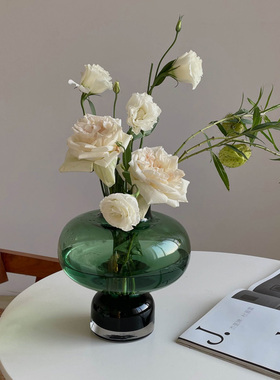 大肚子绿灯笼玻璃花瓶摆件客厅插花水养芍药绿植轻奢高级感颜值