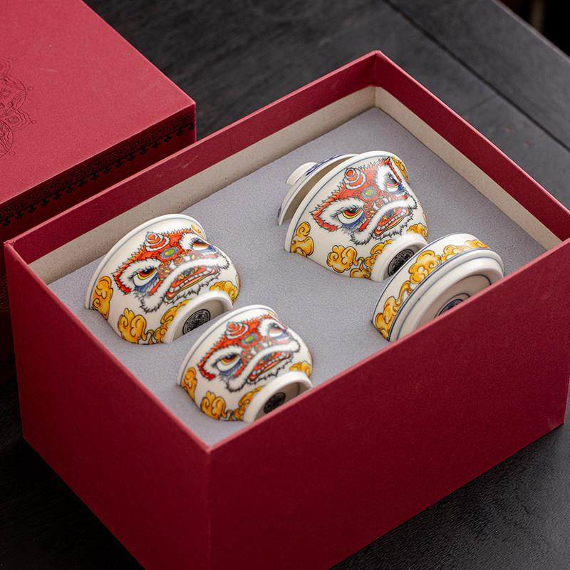 醒狮旋转漂移布袋盖碗茶杯礼盒套组年货国潮送礼春节非遗礼品定制,淘宝优惠券,粉丝福利购,淘宝优惠卷