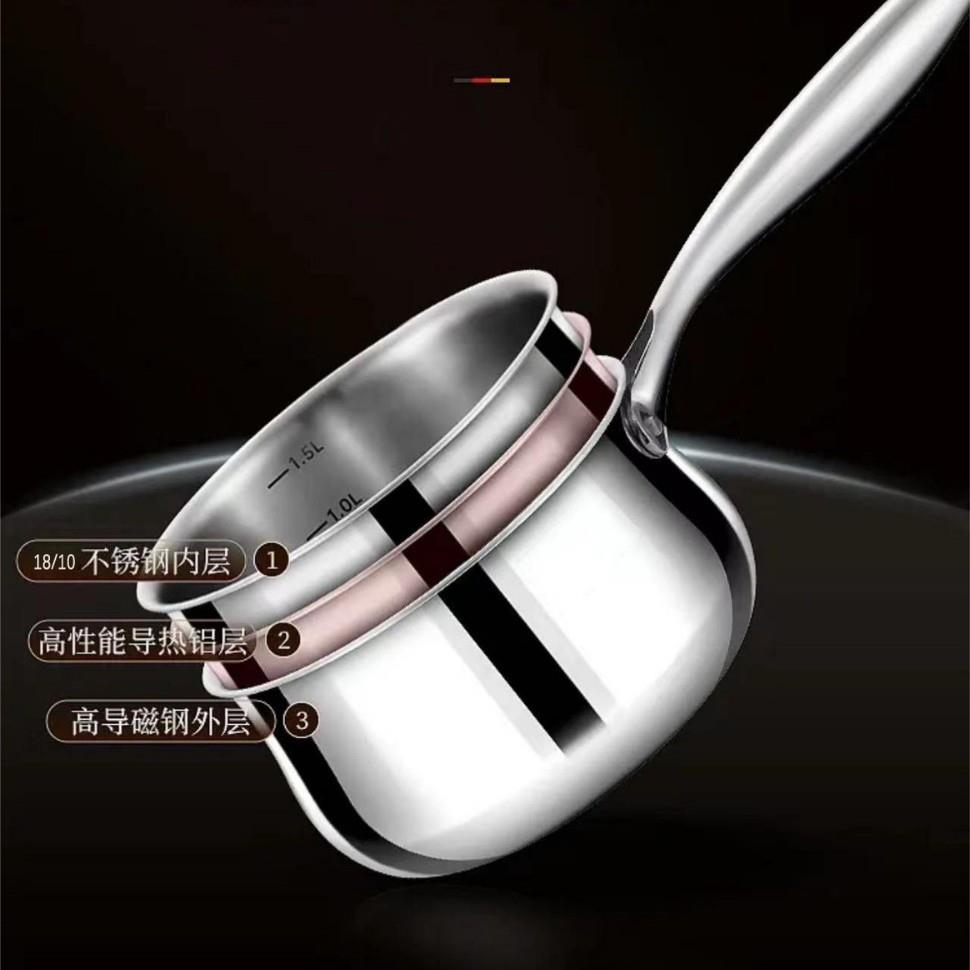 18/10无涂层不锈钢蒸锅家用婴儿辅食锅煎煮一体小奶锅双层小蒸锅 - 图0