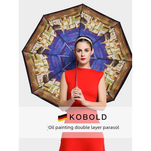 德国kobold双层加厚黑胶伞遮阳防晒防紫外线向日葵三折女士晴雨伞 - 图3