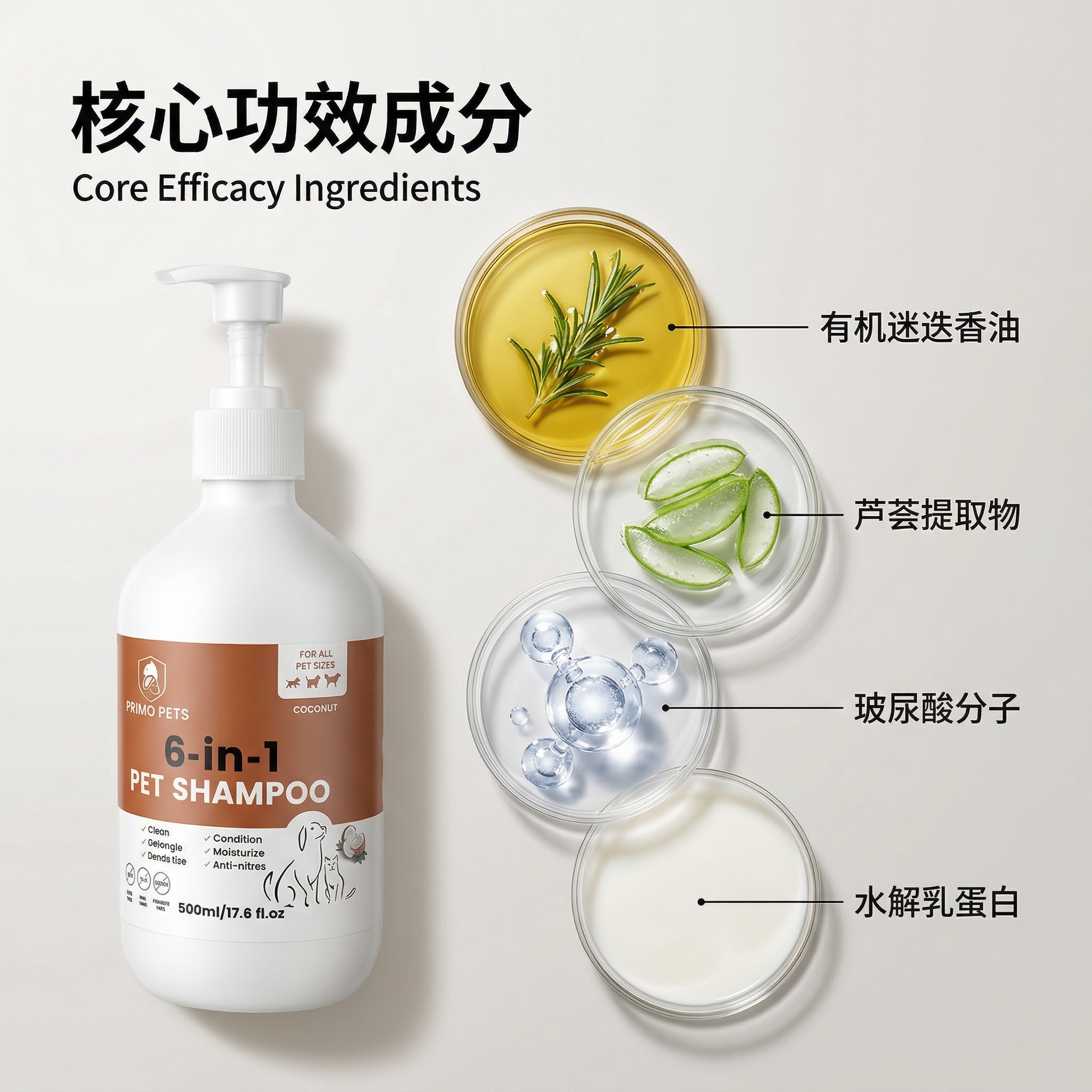 六合一宠物狗狗猫沐浴露抑菌抑螨祛味止痒留香泰迪猫咪洗澡液香波