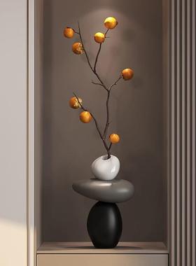 石来运转入户玄关壁龛摆件柿柿如意彷真绿色植物花瓶客厅电视柜装