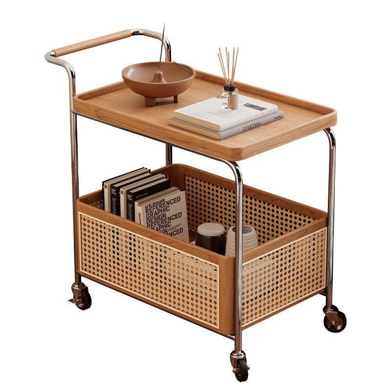 实木可移动边几收纳中古小推车客厅沙发储物置物架藤编简约餐车,淘宝优惠券,粉丝福利购,淘宝优惠卷
