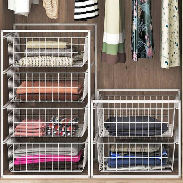 Wardrobe pull storage basket layered partition cabinet storage wardrobe drawer-type tiered basket storage rack