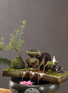 创意流水摆件循环水鱼缸横杠古法养鱼生财摆件办公室客厅装饰配件