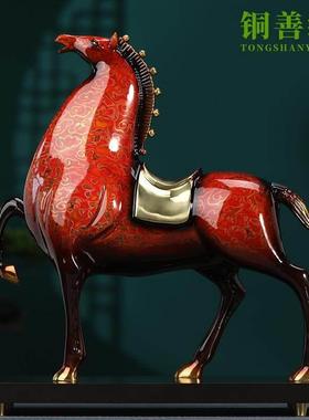 大漆犀皮螺钿唐马纯铜红色马摆件招财桌面开业乔迁轻奢高档工艺品